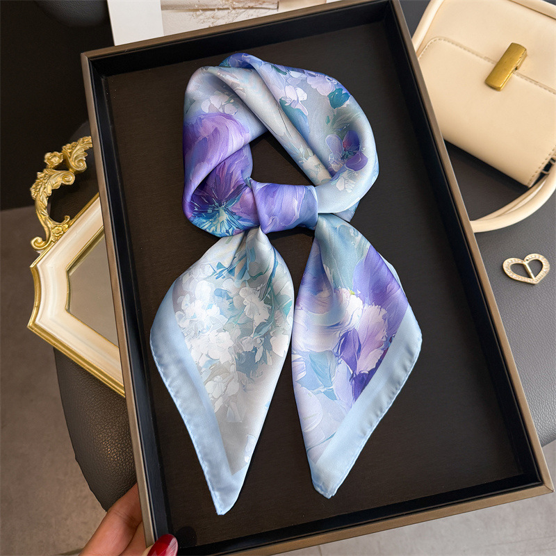 Women Fashion Necktie - 2026 Yeni Çiçek Desenli İpek Kare