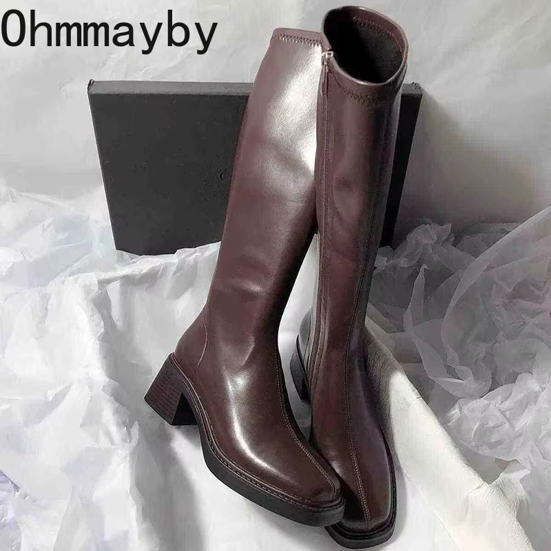 Women'S Fashion Knee High Boots - Vintage Kalın Topuk Kadın Diz Yüksek