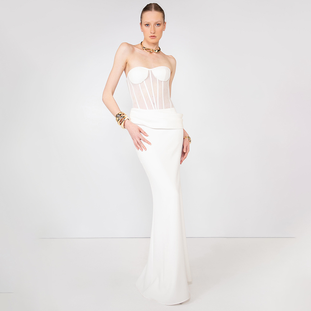 Women Fashion Dress Names - Seksi Şeffaf Balık Sırtı Abiye Uzun