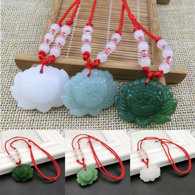 Women'S Fashion Jewellery - Doğal Yeşil Yeşim Taşı Lotus Kolye