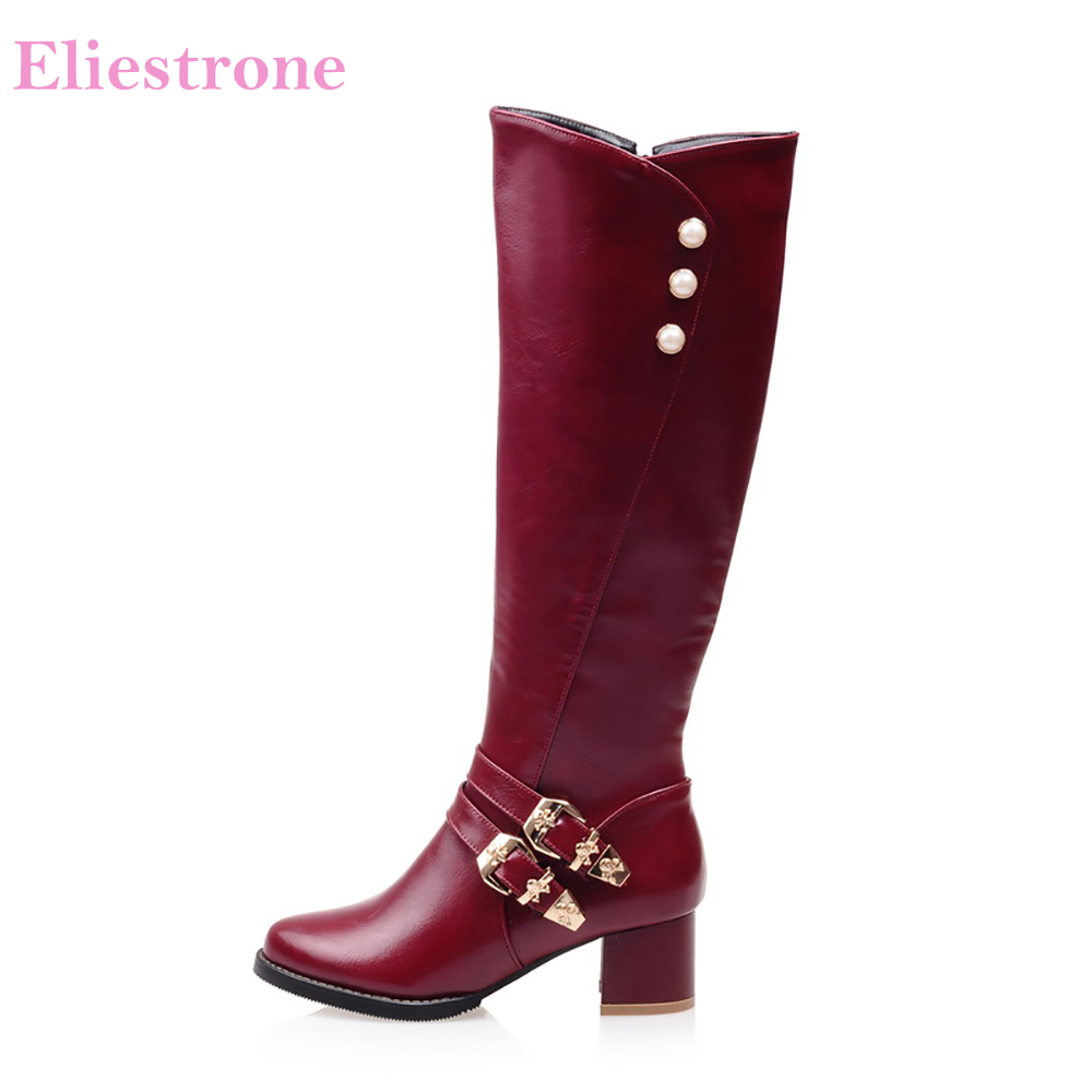 Women'S Fashion Knee High Boots - Marka yeni moda kırmızı siyah kadın