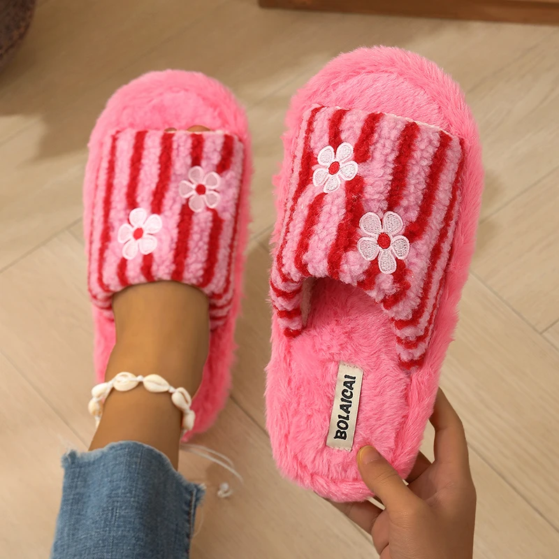 Çiçek Nakışlı Çizgili Peluş Te - Women'S Fashion Korea incelemesi ve fiyatı
