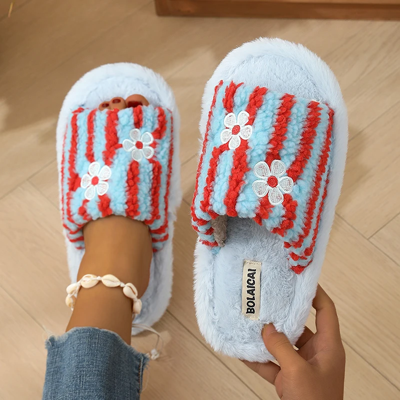 Çiçek Nakışlı Çizgili Peluş Te - Women'S Fashion Korea incelemesi ve fiyatı