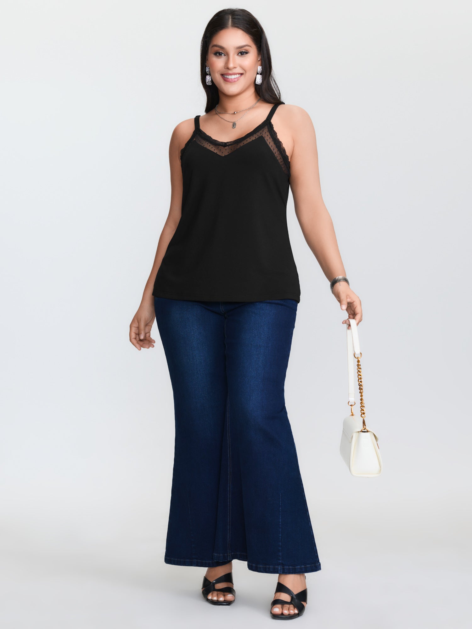 Büyük beden, siyah, örgü görün - Lace Trim Cami incelemesi ve fiyatı