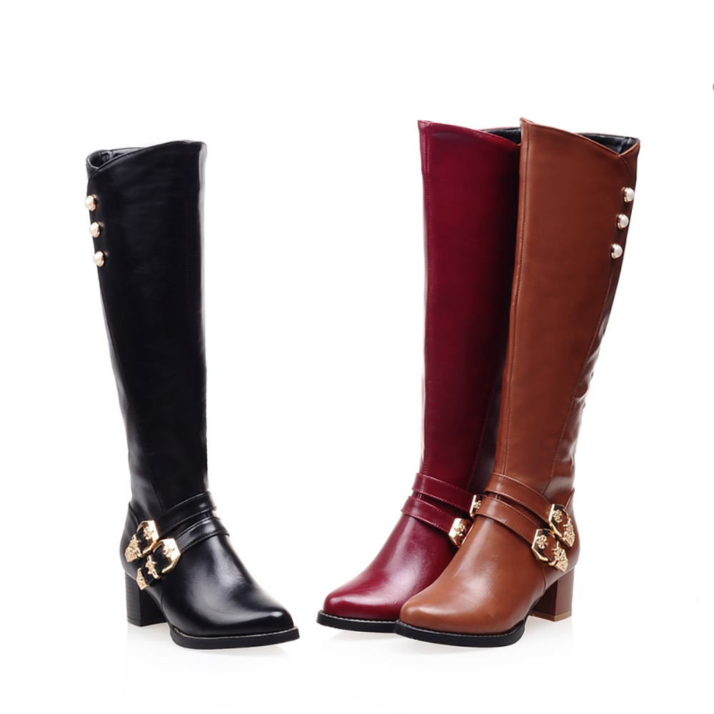 Marka yeni moda kırmızı siyah  - Women'S Fashion Knee High Boots incelemesi ve fiyatı